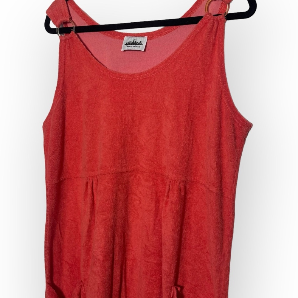 Metropolitan 90s Terrycloth Jumper dress Bright Orange coverup swim cover vtg - Picture 2 of 9